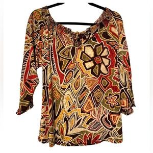 Perseption Concept Womens Medium Abstract Geometric Floral Off Shoulder Top